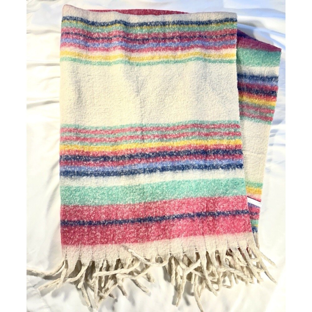 Free People Fringe Throw Blanket Boho Striped Multicolor 60x53 Soft Cozy